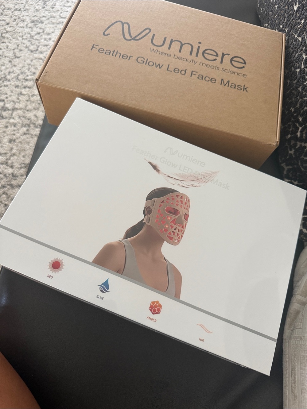Lumiere Feather Glow LED Face Mask Packaging - Kraft Brown